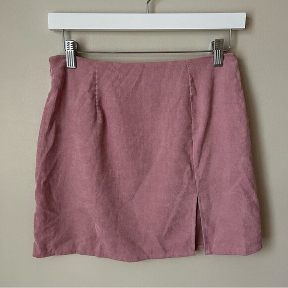 SHEIN Dusty Pink Corduroy Split Hem Zip Up Mini Skirt Women’s Size Small - Picture 3 of 7